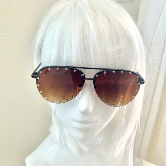 ❤️ ANTHROPOLOGIE x I-SEA Studded Heart Aviator Sunglasses Brown Gradient - Picture 5 of 11